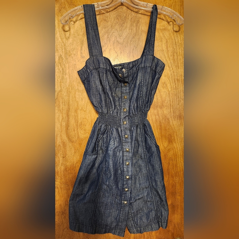 GRANE Strappy Dark Denim Blue Snap Down Elastic Waist Dress Size Junior Small